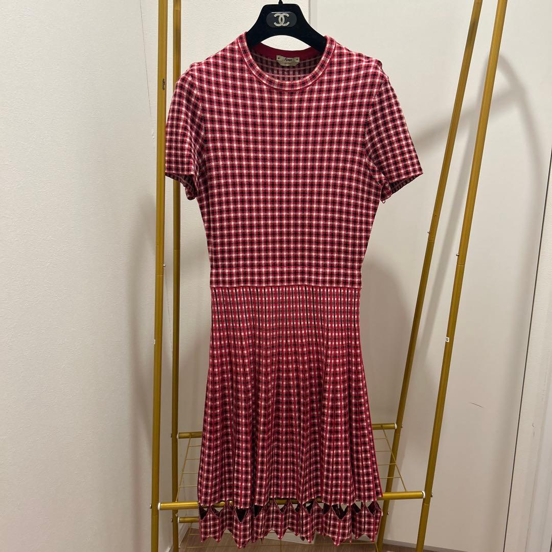 FENDI チェック柄 半袖ニットワンピース