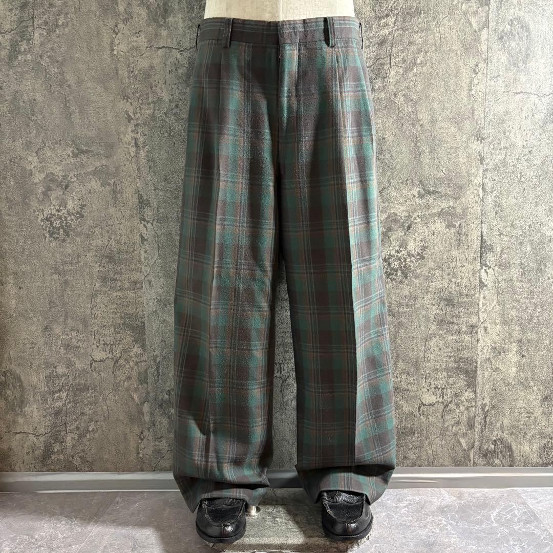 パンツ 90s Vintage 2tuck wool check wide slacks