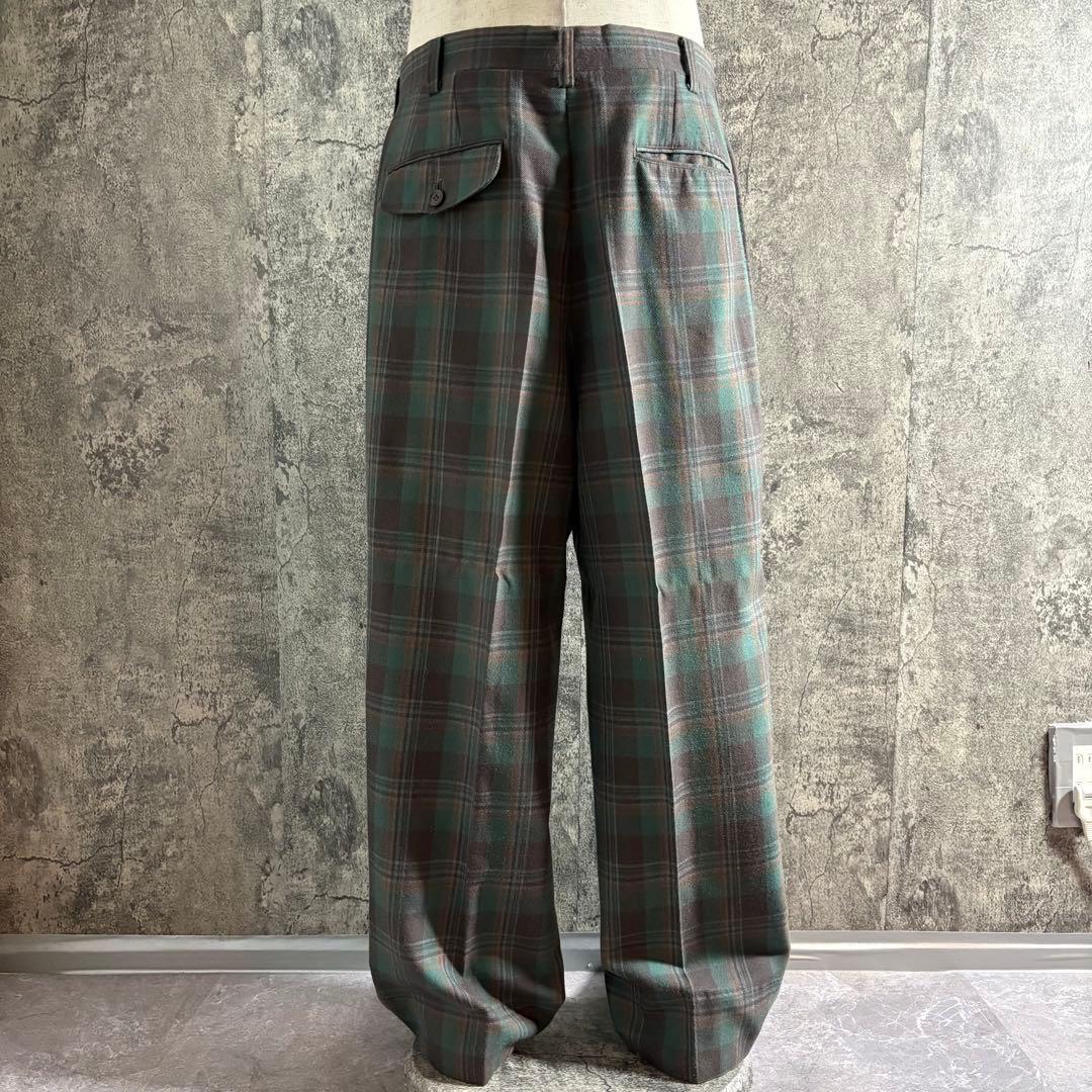 パンツ 90s Vintage 2tuck wool check wide slacks