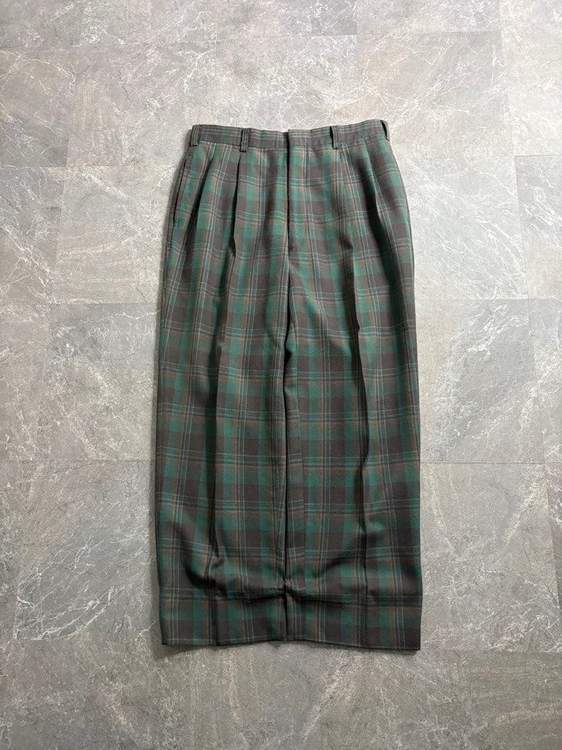 パンツ 90s Vintage 2tuck wool check wide slacks