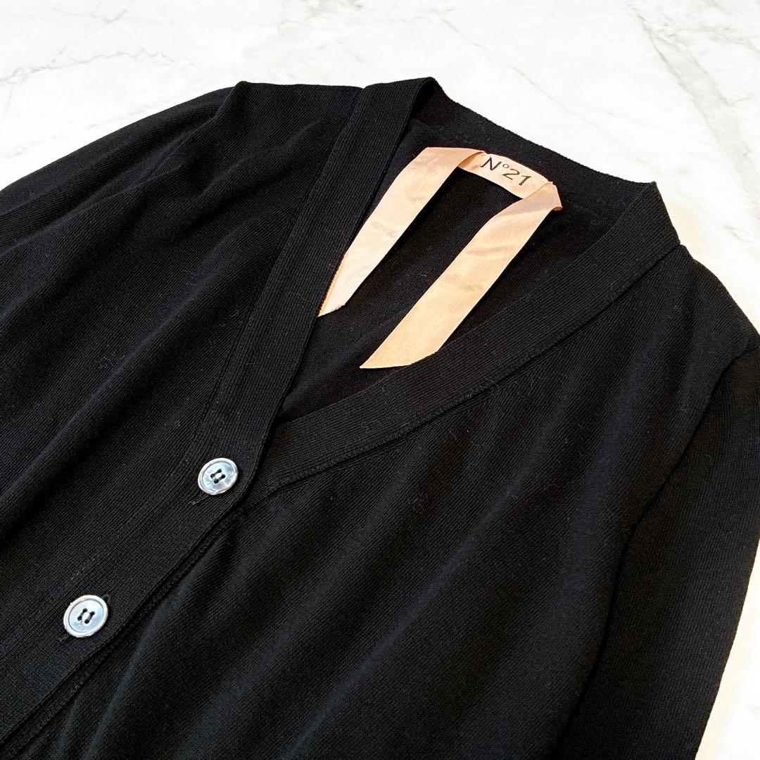 N°21 カーディガン　チェーン　ラインストーン　ロゴ刺繍　イタリア製　ブラック