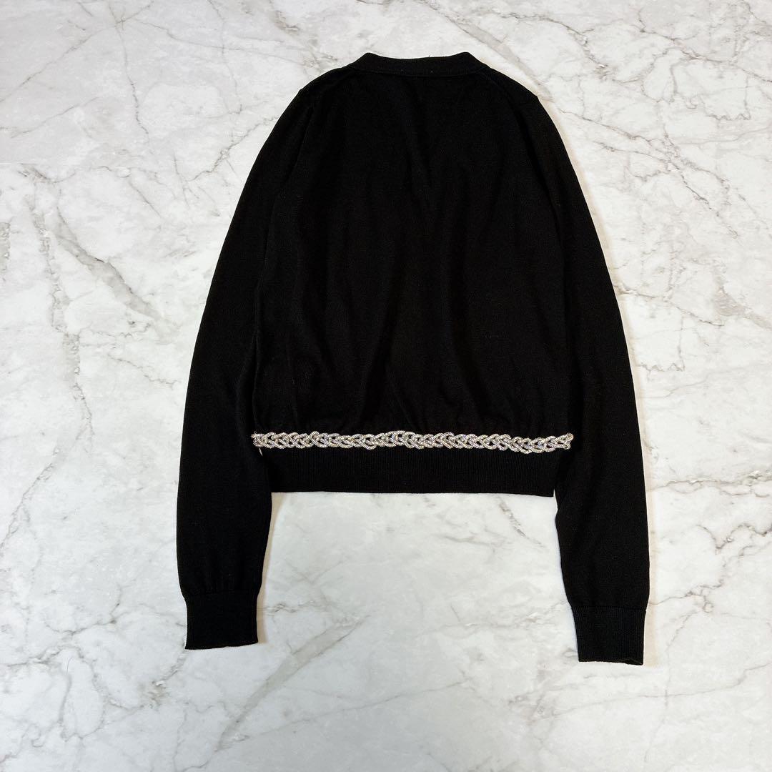 N°21 カーディガン　チェーン　ラインストーン　ロゴ刺繍　イタリア製　ブラック