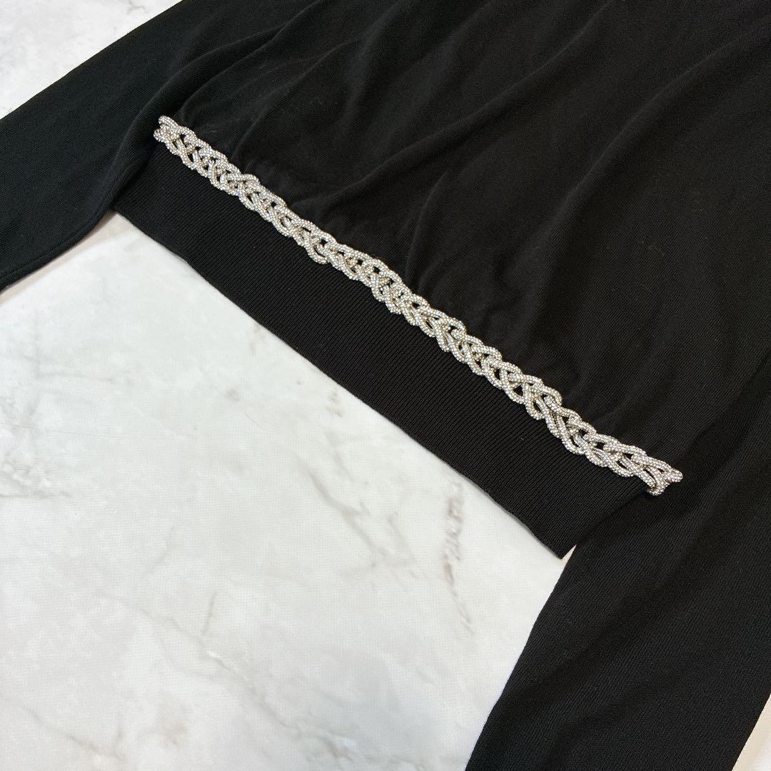 N°21 カーディガン　チェーン　ラインストーン　ロゴ刺繍　イタリア製　ブラック