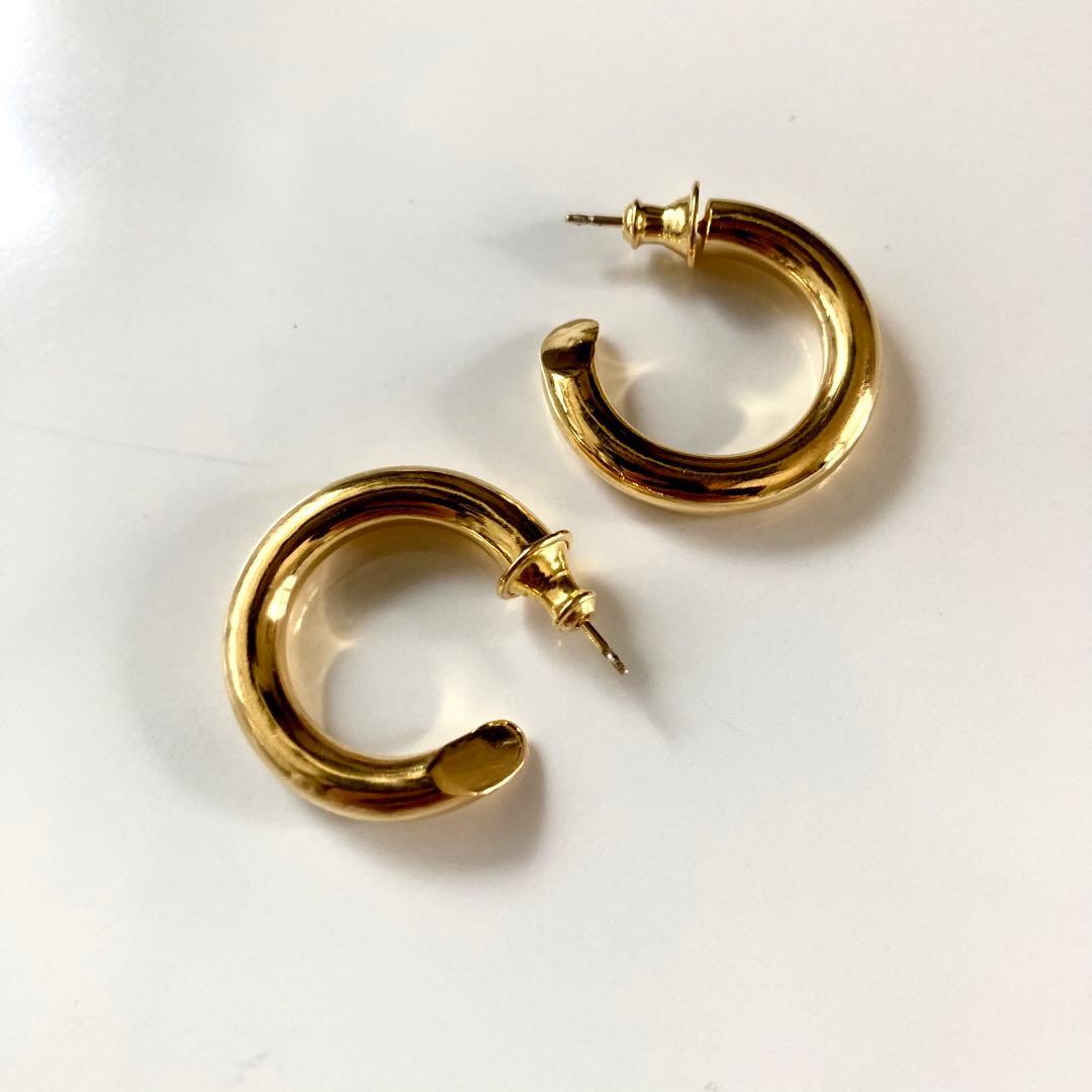 両耳 ゴールド【 4mm×23mm 】18k フープピアス シルバー925