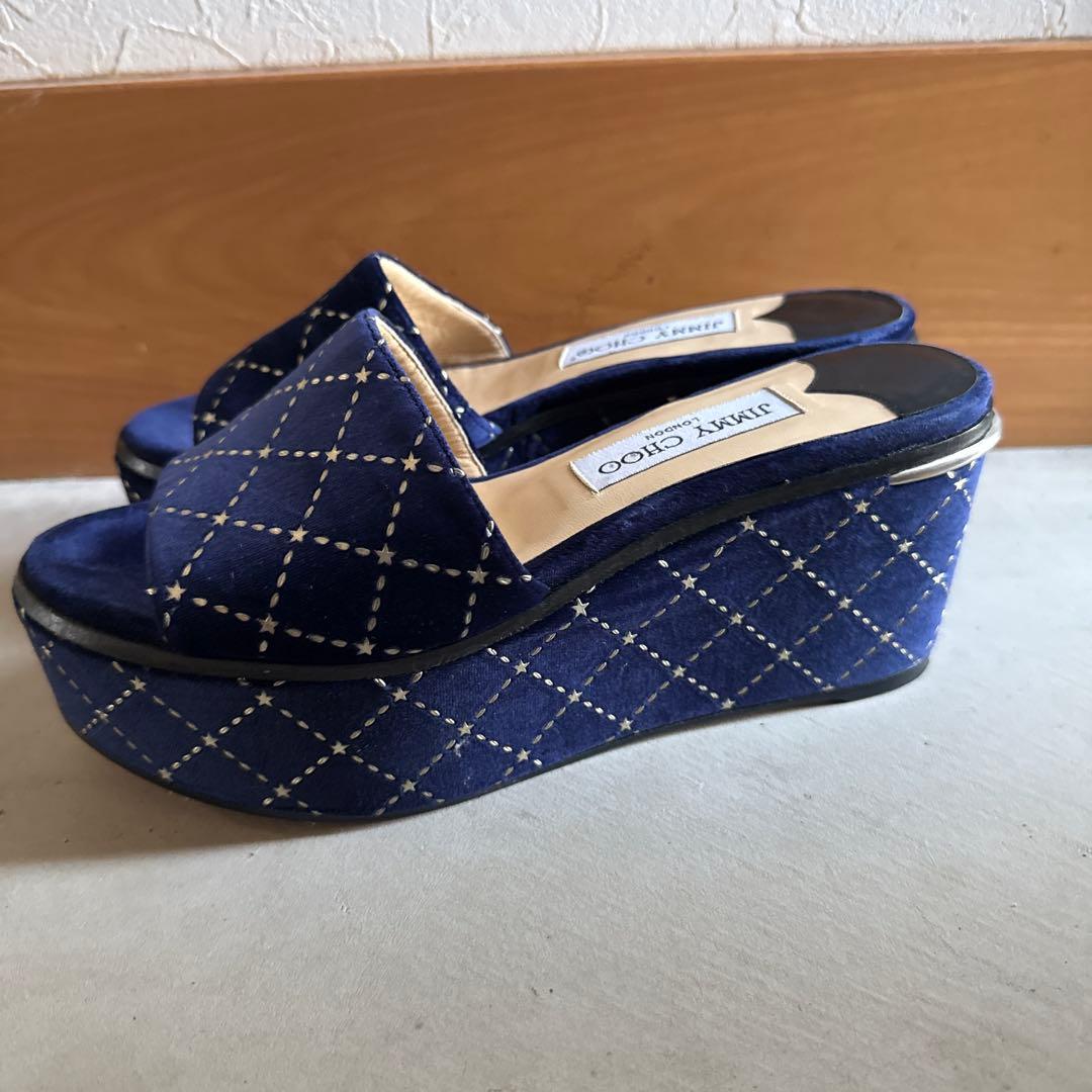 JIMMY CHOO ネイビー キルティング ミュール