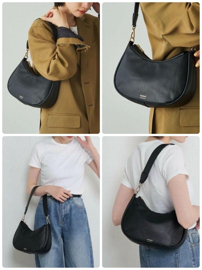 極美品✨ラシット ハーフムーン ワンショルダーバッグ レザー　ブラック