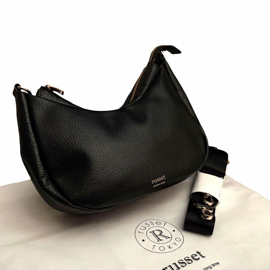 極美品✨ラシット ハーフムーン ワンショルダーバッグ レザー　ブラック