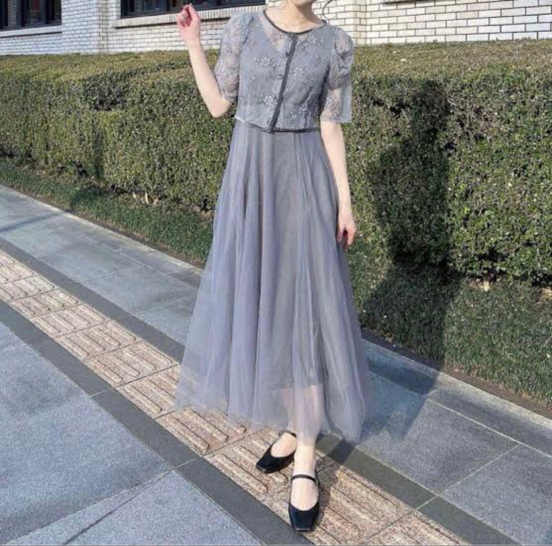 RiLi フラワーレースロングワンピース　ドレス　オケージョン　結婚式　披露宴