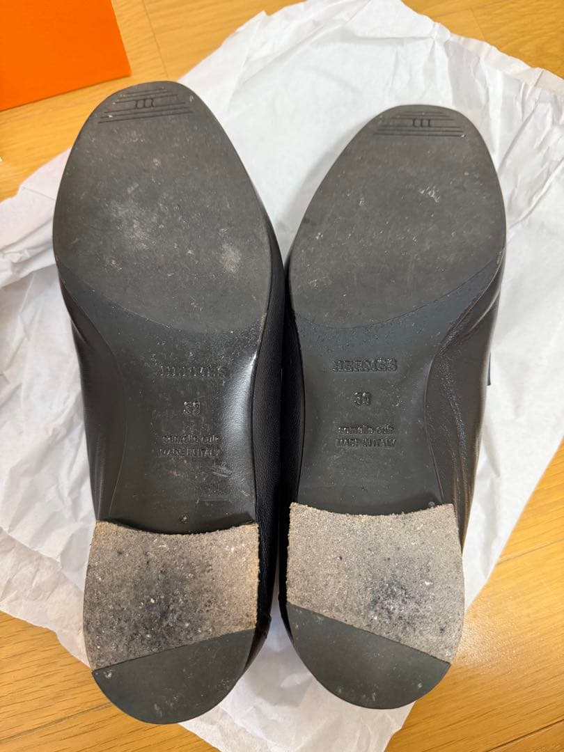 HERMES エルメス モカシンパリ ローズゴールド 金具 黒　39