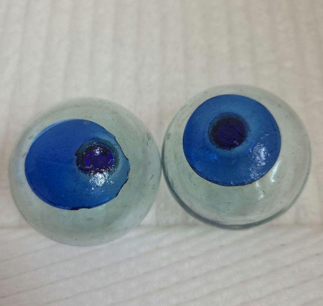 ガラス浮き玉 ガラス玉 茶２ 青ボタン２