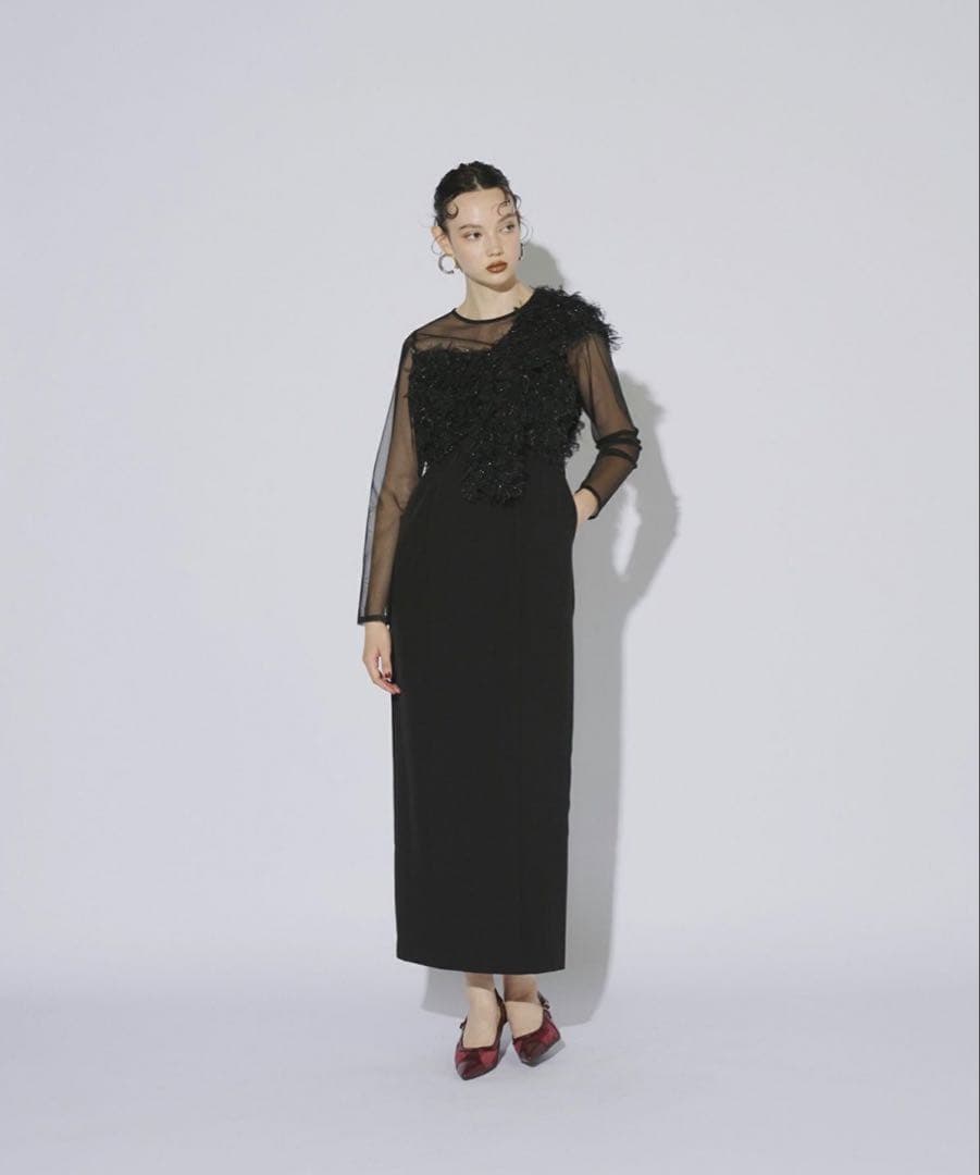 ANDRESDフリンジグリッターノットドレス