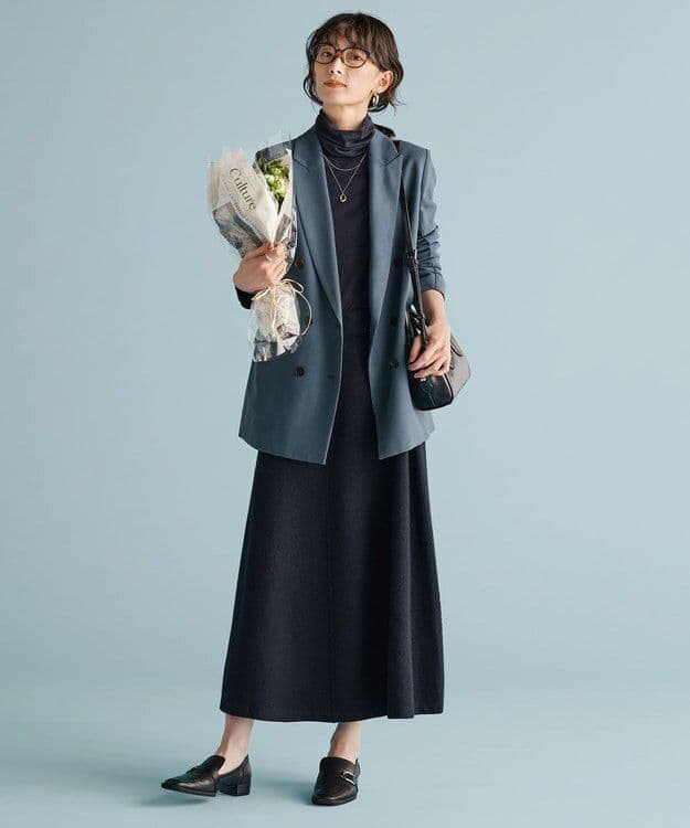 ICB L【洗える】ウール2WAYストレッチ ダブルブレストジャケット ブルー系