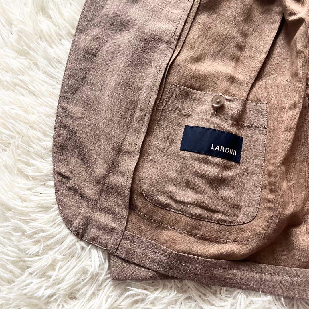 <美品>LARDINI 新ロゴ ブラウン 春夏 リネン テンセル ジャケット48