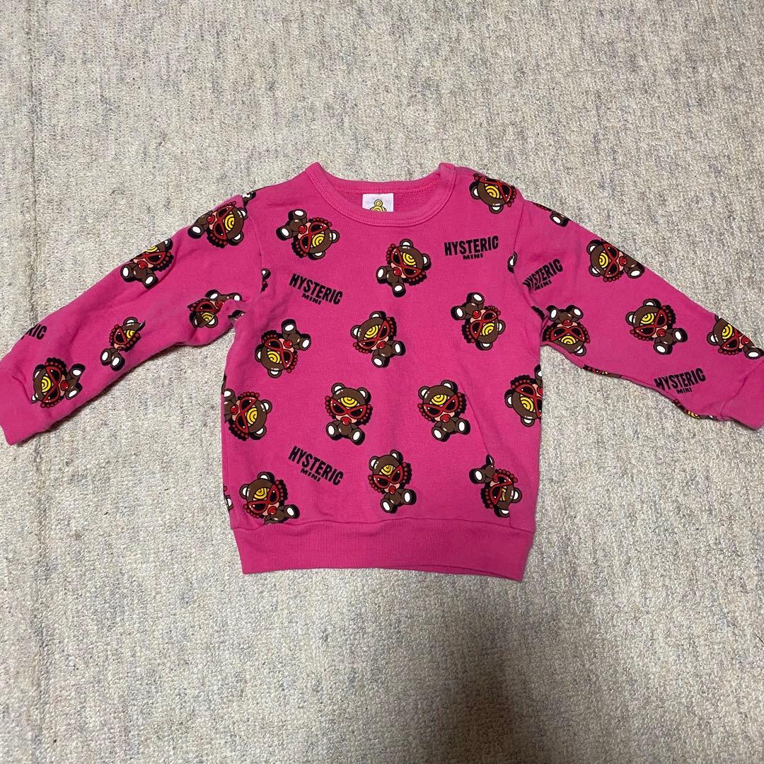 【7日まで】ヒスミニ ブラウン テディ 総柄トレーナー 90cm オートミール