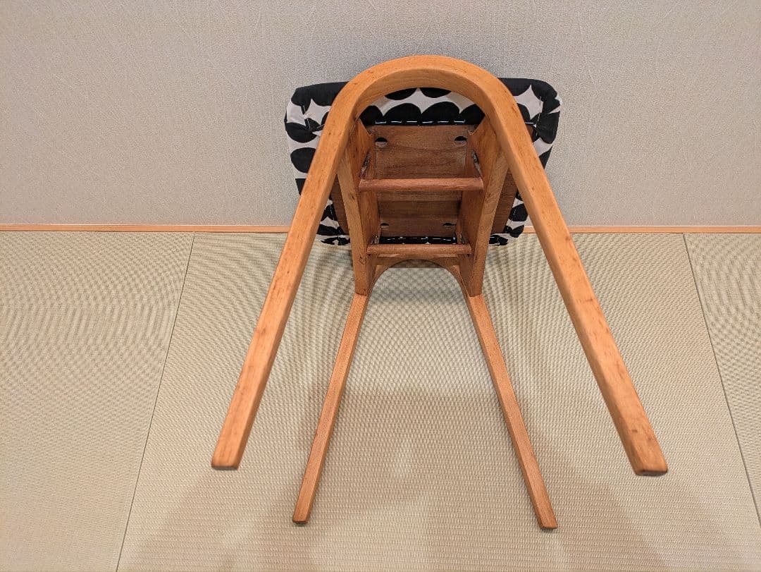 【秋田木工】木製 曲木 スツール 黒白幾何学模様 座面張り替え ハンドメイド