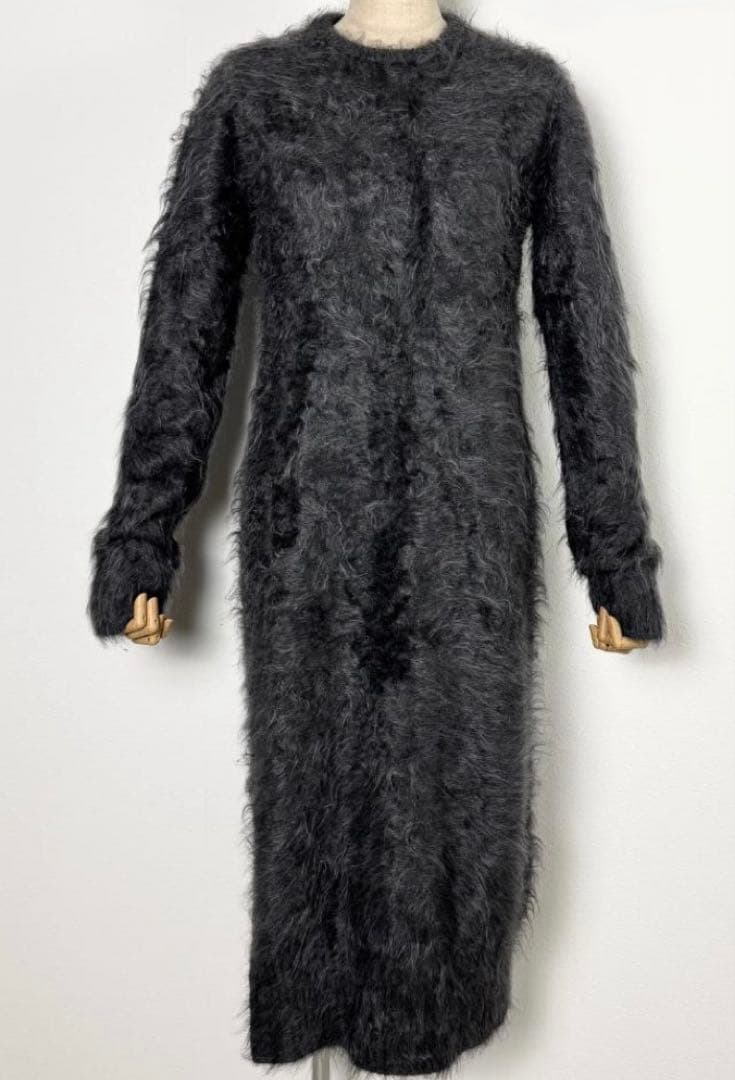 ブラミンク ニットワンピース カシミヤ100% シャギー　ファー　 グレー