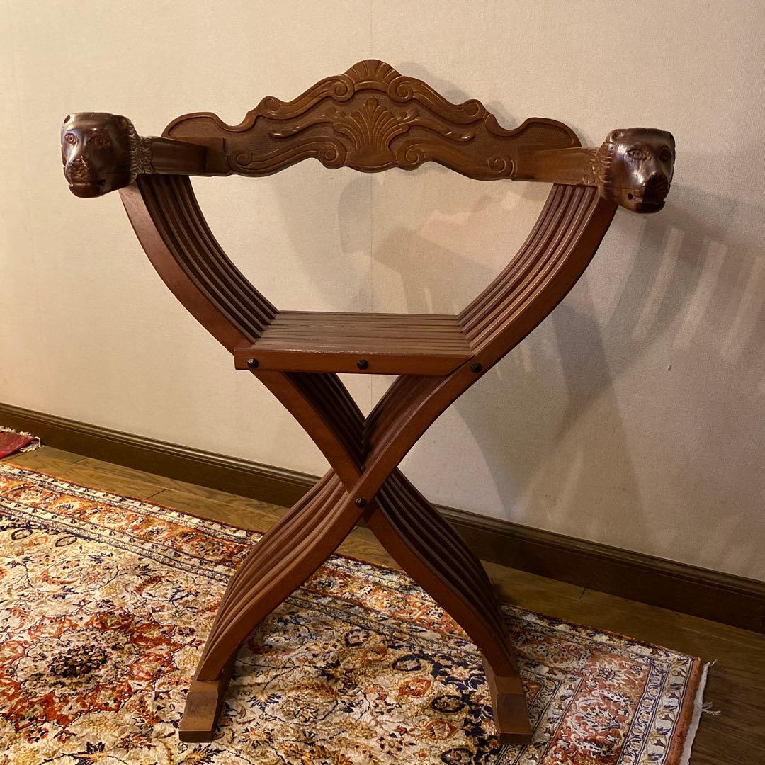 木製　インテリア　チェア　椅子　ライオン　ウッドチェア　木彫　アンティーク