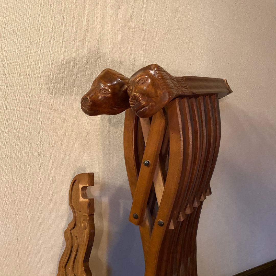 木製　インテリア　チェア　椅子　ライオン　ウッドチェア　木彫　アンティーク