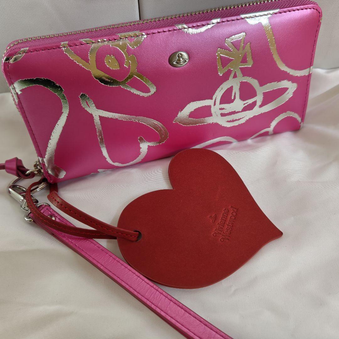 未使用級　ピンク　ヴィヴィアンウエストウッド　長財布　ラウンドジップ　ハート
