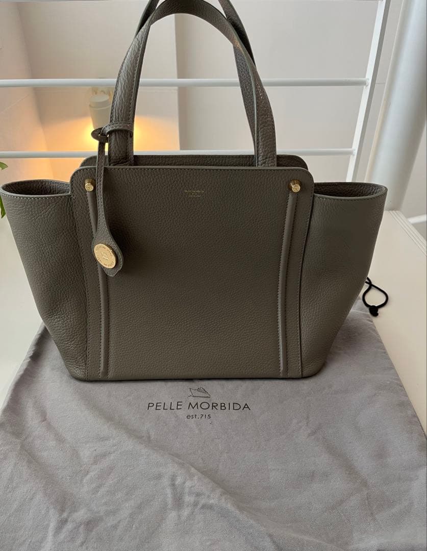 【美品】PELLE MORBIDA グレー レディース　レザートートバッグ