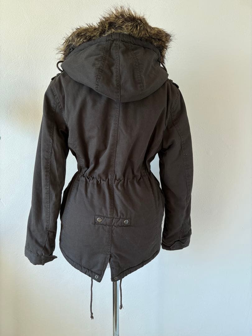 y2k平成ギャル 黒モッズ　ミリタリーフード　ギミック ダークコア小悪魔 ファー