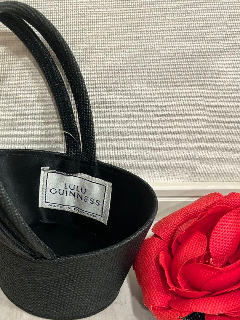 ルルギネス　LULU GUINNESS 薔薇　ローズ お花バッグ　黒 ストロー