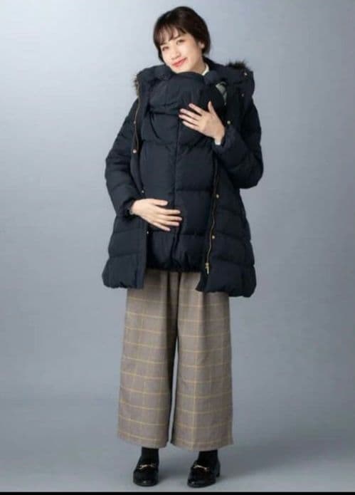 a.i.nママコート ダウン ケープ付 マタニティ M〜L ネイビー 抱っこ対応