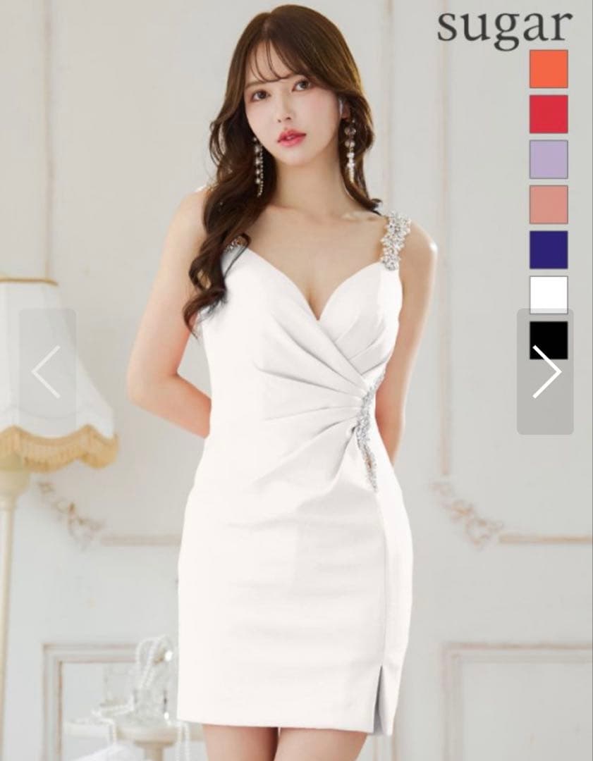 IRMA イルマ　キャバドレス　ホワイト　ミニ　タイト　ビジュー　シースルー