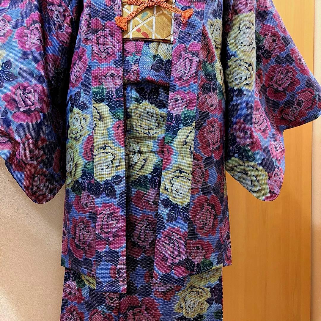 メ*メ様 正絹大島紬ばらの花柄アンサンブルーアンティーク