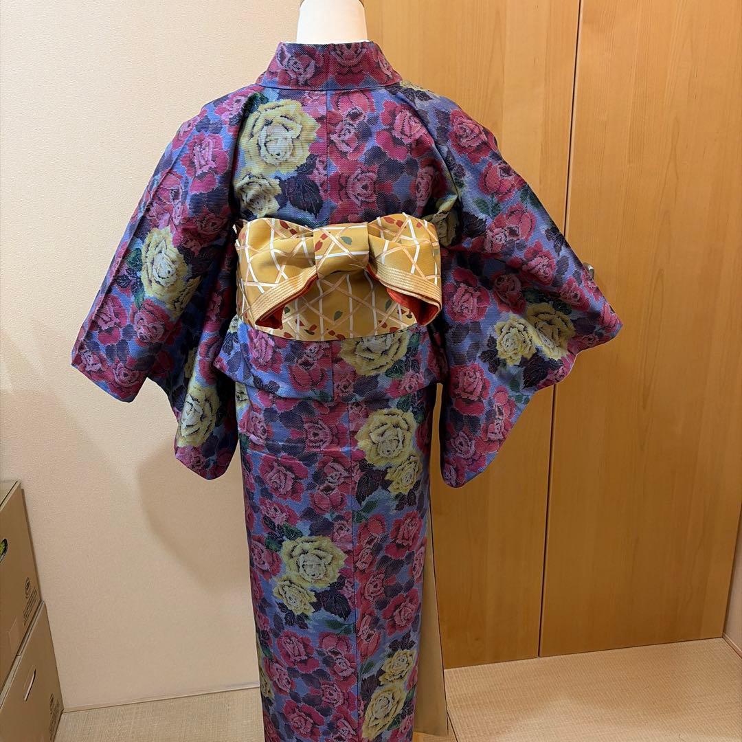 メ*メ様 正絹大島紬ばらの花柄アンサンブルーアンティーク