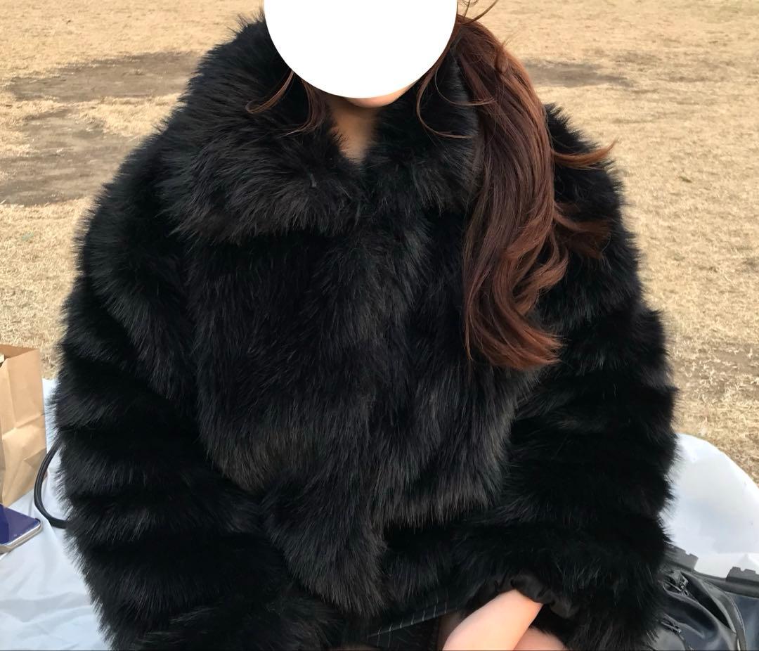ブラック ファーコート ショート丈