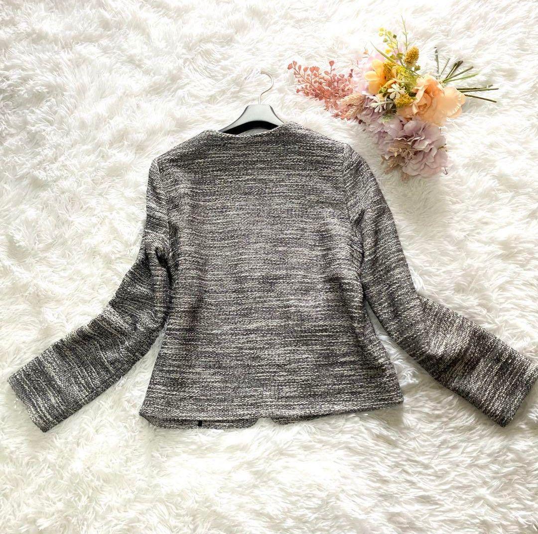 【SHIPS】ツイード調 スーツ セットアップ スカート ノーカラー 裏地付き