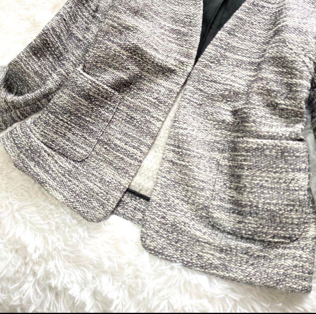 【SHIPS】ツイード調 スーツ セットアップ スカート ノーカラー 裏地付き