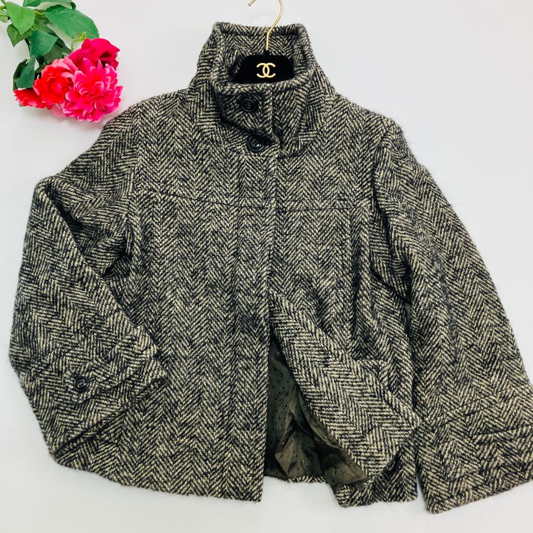 超希少サイズ　美品　マックスマーラ　スタンドカラーコート　ヘリンボーン　XL