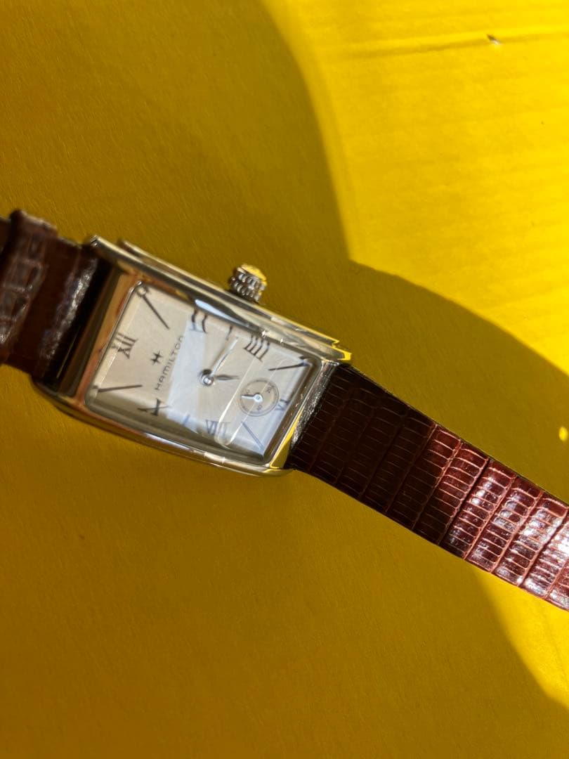 ハミルトン　ブラウンレザー 長方形ケース 時計