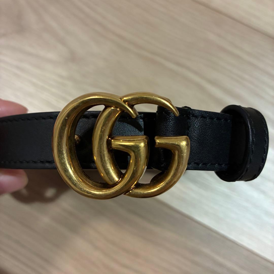 GUCCI ブラックレザーベルト ダブルGバックル　レディース　グッチ