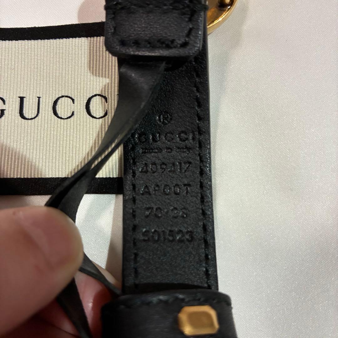 GUCCI ブラックレザーベルト ダブルGバックル　レディース　グッチ