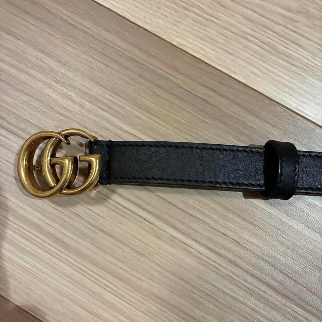 GUCCI ブラックレザーベルト ダブルGバックル　レディース　グッチ