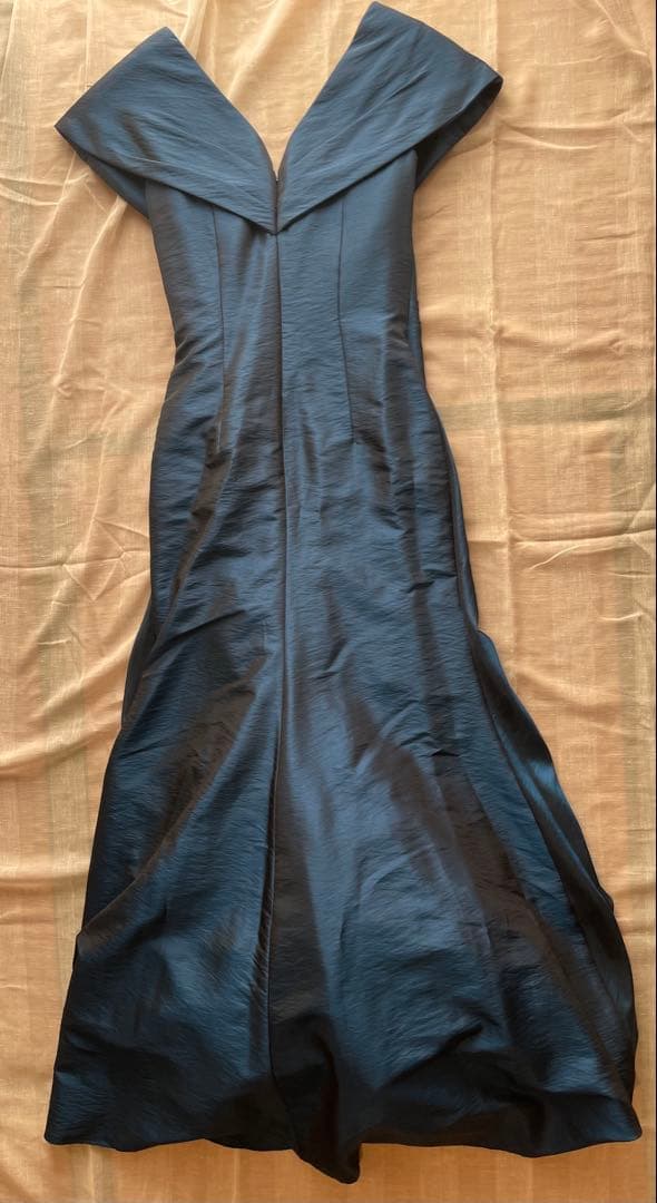 ドレス　ロング　青　ブルー　演奏会　パーティ　発表会　Ｍ　共布　サテン　光沢