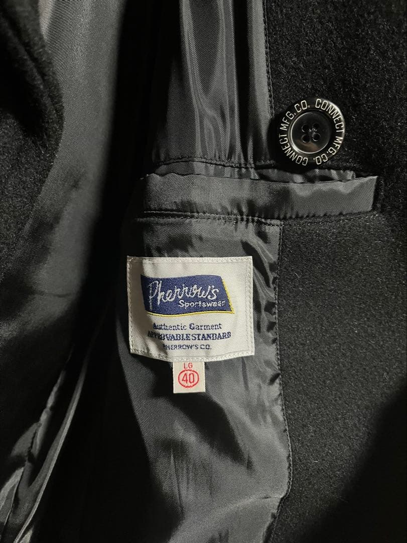 Pherrow's フェローズ　ブラック ウール ピーコート 40