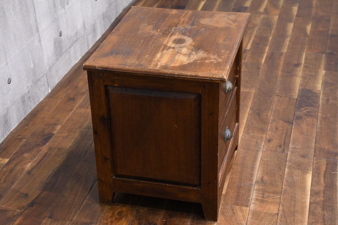 EEK59 アジアンアンティーク調 2段 サイドチェスト シーシャムウッド無垢材