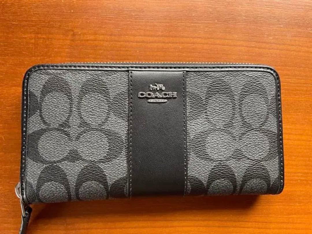 ★未使用★ COACH 長財布 レザー メンズウォレット 黒×灰