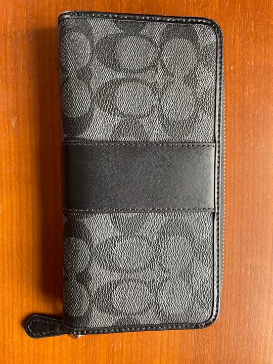 ★未使用★ COACH 長財布 レザー メンズウォレット 黒×灰