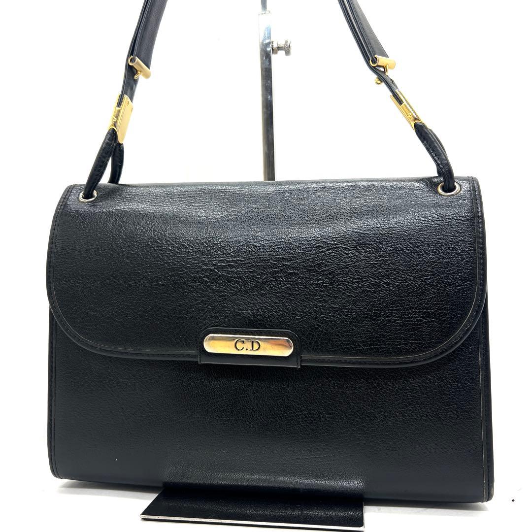 【美品】ディオール ハンドバッグ ゴールド金具 シボレザー ブラック