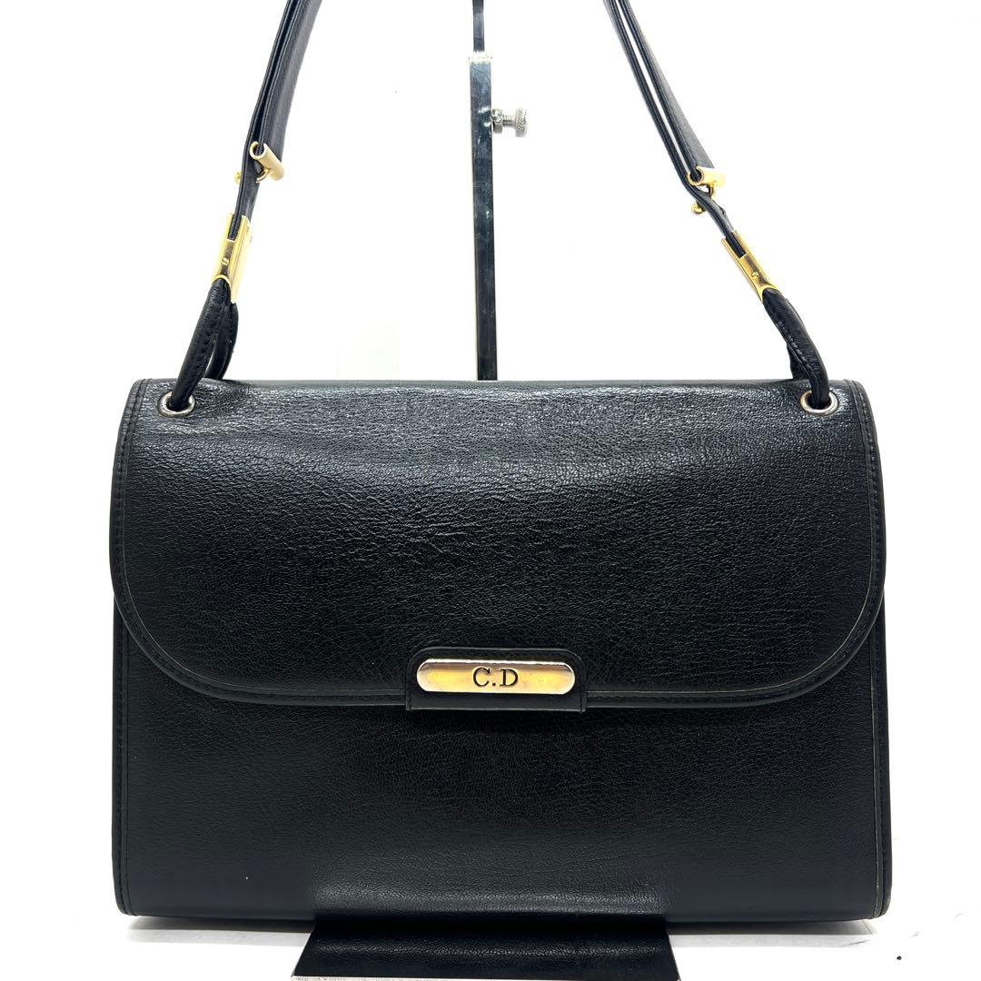 【美品】ディオール ハンドバッグ ゴールド金具 シボレザー ブラック
