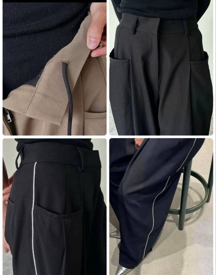 ♡完売美品efu LINE LOOSE TUCK PANTSワイドパンツ黒S