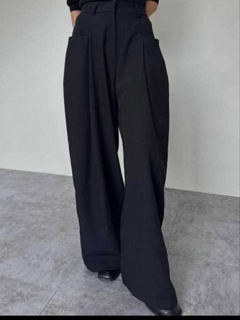 ♡完売美品efu LINE LOOSE TUCK PANTSワイドパンツ黒S