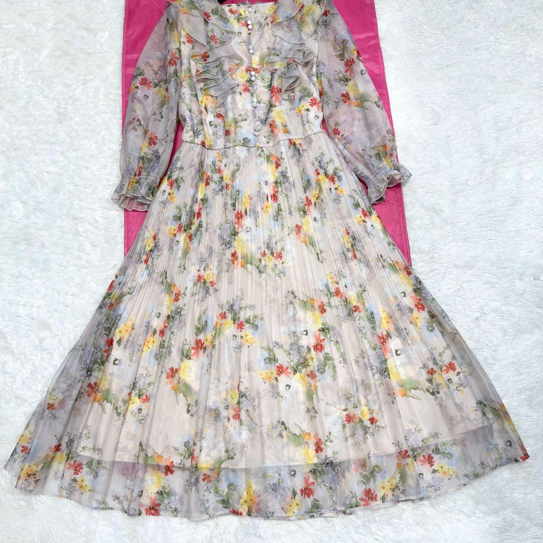 【極美品✨】ローズティアラ　フリルフラワープリーツワンピース　46