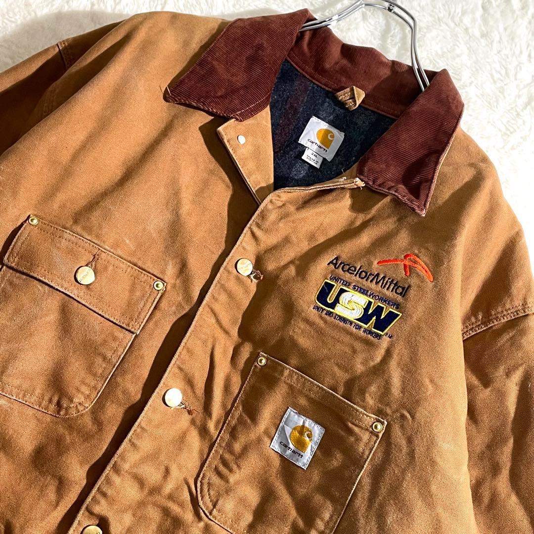 カーハート　カバーオール　ダックジャケット　企業ロゴ刺繍　メキシコ製　２XL