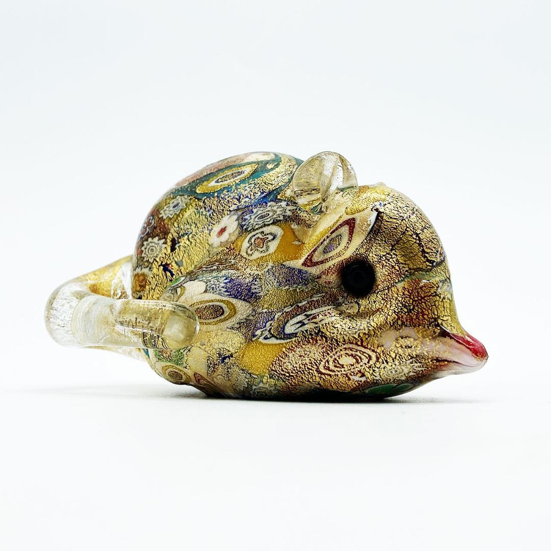 ベネチアングラス ムラノ イタリア フィギュリン ネズミ ミルフィオリ 金彩